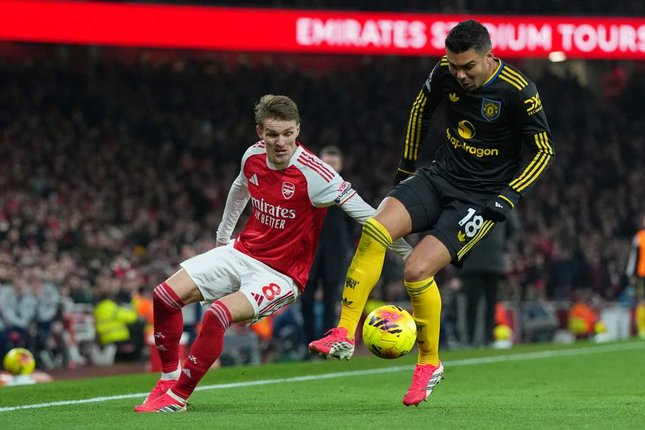 Manchester United merayakan kemenangan atas Arsenal di Liga Inggris