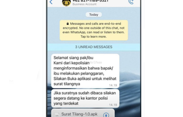 Contoh SMS e-tilang palsu dengan link berbahaya